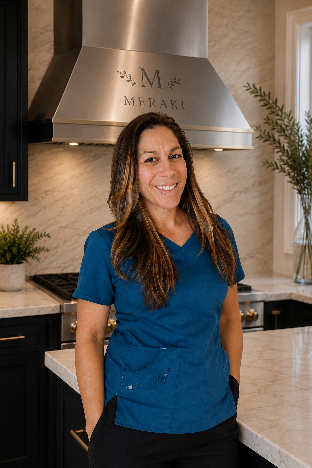 Amber Martinek, owner of Meraki Clean, standing in a client kitchen